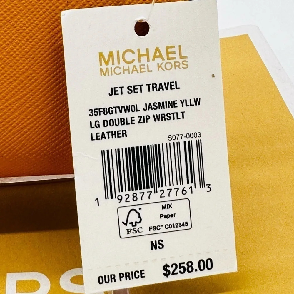 Michael Kors Large Double Zip Wallet Wristlet Jasmine Yellow - Picture 10 of 10
